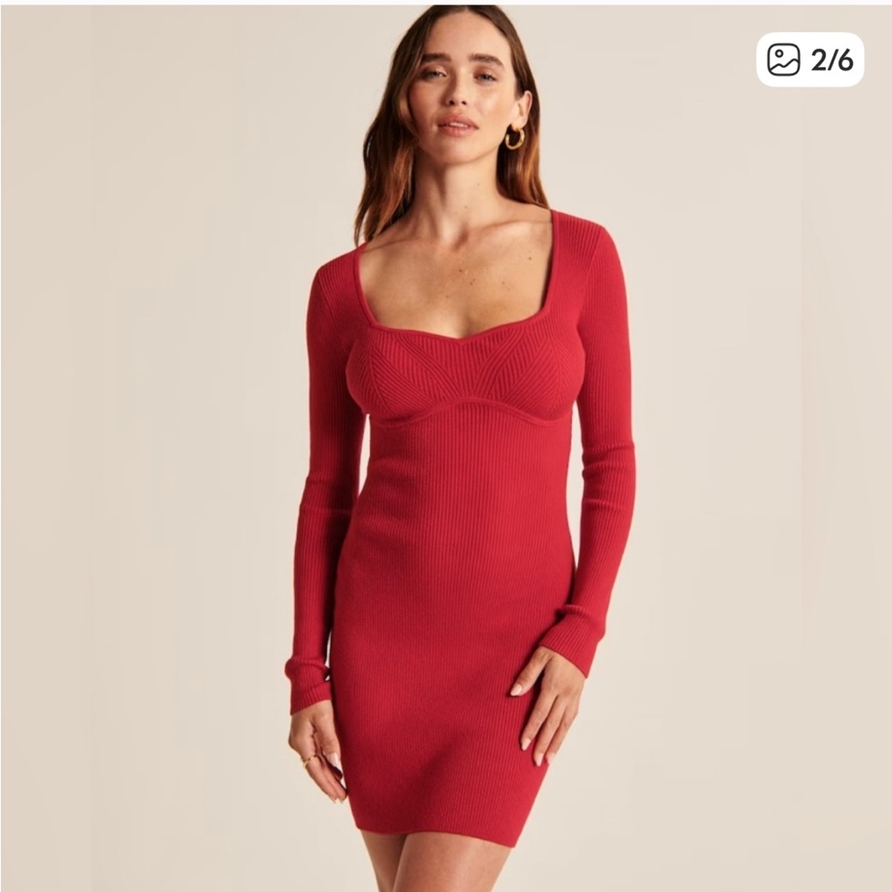 Abercrombie & Fitch Red Long Sleeve Corset Dress Small Christmas Mini Sweater